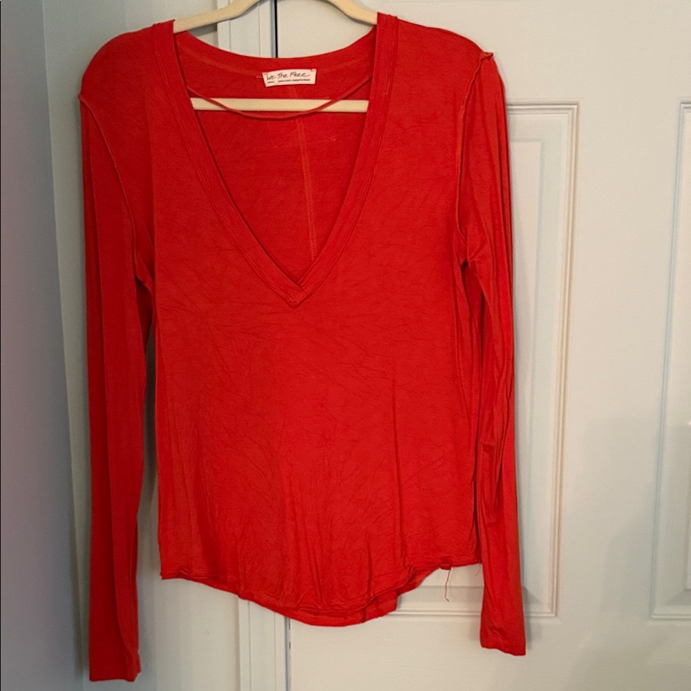 We The Free Vibrant Red/Orange Long Sleeve Top
